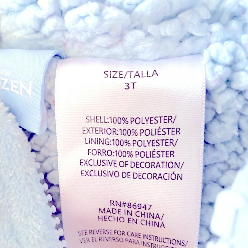 Disney Frozen Plush Faux Sherpa Lined Jacket Size 3T